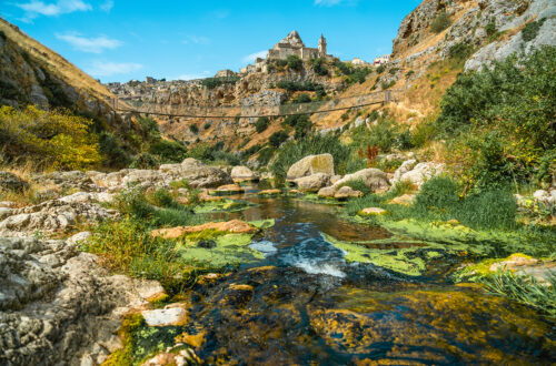 The canyon of Matera, the way of the Gravina stream
